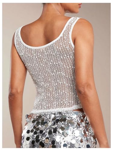 SweatyRocks Women's See Through Sheer Tank Top Sleeveless Scoop Neck Knitted Crop Tops2