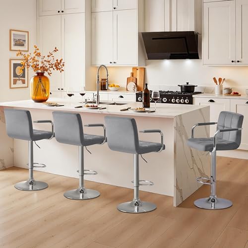 Image of Yaheetech Bar Stools Set of 4 with Backs, Height Adjustable, Dark Gray