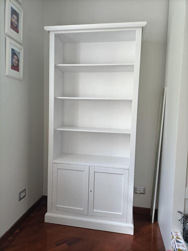 Mar.c.a. Design, Libreria Estanteria Blanca, Estanteria Madera con Estantes y Puertas para varios Objetos - Estanteria Libros 90x41x186h - Mueble Salon Blanco de Estilo Clásico Multiuso, Made in italy
