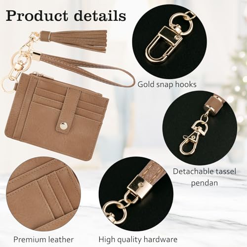 Image of KNGITRYI Small Wristlet Wallets for Women RFID Credit Card Holder Wallet Keychain Wristlet Wallet Credit Card Wallets for Women (Camel)