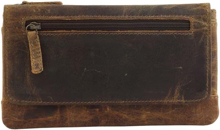 Myra Oakfire Brown Leather and Hairon Wallet - 7x4" Vintage Wallets for Women, Anti-Theft RFID-Blocking, Long Boho-Style Clutch with Space for Cash, Coins, and Cards, Western-Inspired Gift for Mom