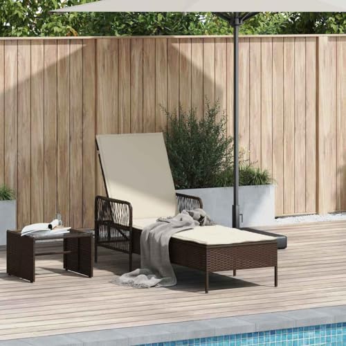 Chaise longue avec coussin en polyrotin marron pour le jardin