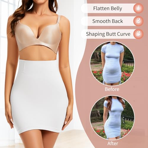 Image of MISS MOLY Shapewear Half Slip Dress for Women High Waist Body Shaper Seamless Tummy Control Skirt Smoother Under Dresses