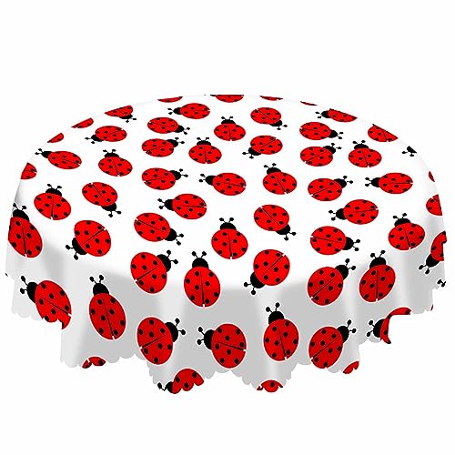 AOYEGO Red Ladybug Round Tablecloth 60 Inch Cute Round Dots Skin Fun Cartoon Table Cloth Polyester Tablecloths for Home Decor, Parties, Picnic