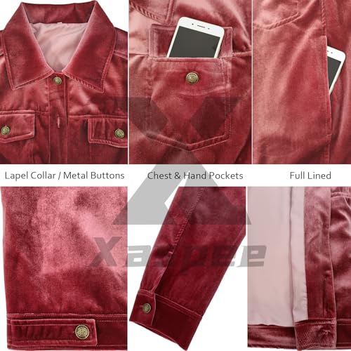 Xaspee Women's Casucal Button Down Velvet Jackets Cropped Long Sleeve Retro Denim-Style Velour Jackets4