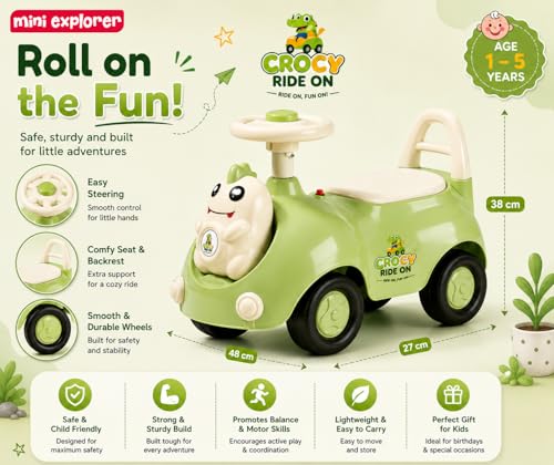 Image of MiniExplorer Crocsy Wiggle Car for Kids Age 1-5 Years, Twisting Swing Magic Car with Silent Wheels, Anti-Rollover Ride On Toy for Boys & Girls, Shockproof Yoyo Car - Green