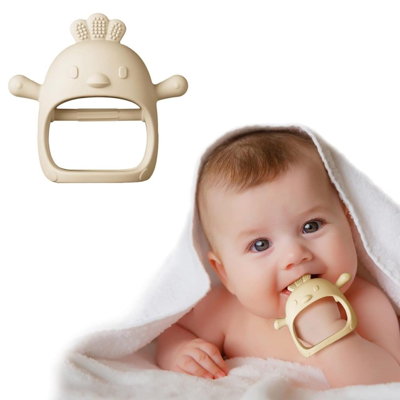 Baby Toy – 2 in 1 Teether for Infants | Silicone & Neem Wood Teether | BPA Free, Soft, Safe & Non-Toxic Chewing Toy for Babies | Natural Soothing Relief (Beige Teether)-picture-17