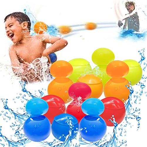 kasahara 12 Stück Wasserbomben wiederverwendbar selbstschließend Silikon Wasserballons Wasserbomben Set Wasserbomben Bälle Spiel Schnellfüller Water Balloons Kinder Pool Wasserspielzeug 4 Farben Cover