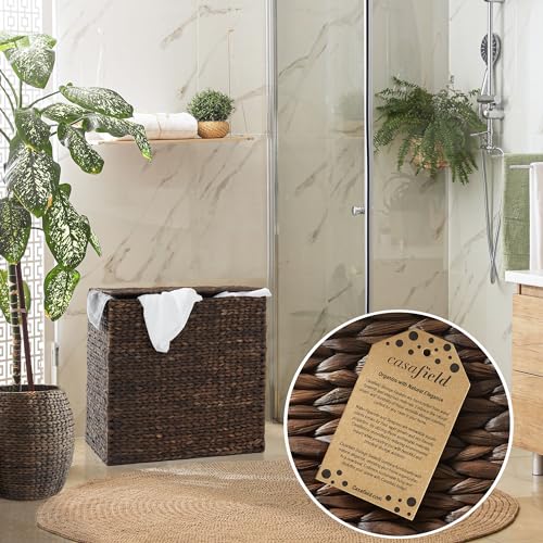 Casafield STO-LAU44-BRN 2-Section Laundry Hamper With Removable Liner Bags - Espresso, Woven Water Hyacinth Double Laundry Basket Sorter thumb #1