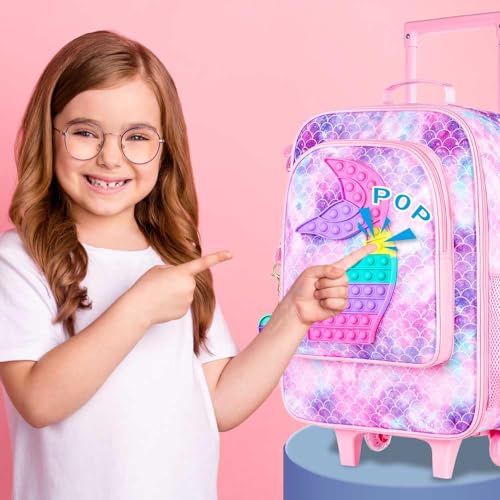 Image of CCJPX Kids Luggage for Girls, Cute Mermaid Suitcase Rolling with Wheels, Travel Carry on for Children Toddler Elementary - Pink
