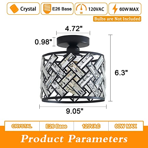 Buxvrcs Crystal Light Fixtures Ceiling Mount - Semi Flush Mount Ceiling Light Modern Crystal Chandelier Hallway Light Fixtures Ceiling For Bedroom Bathroom Living Room Kitchen Entryway (Black) #TOP5
