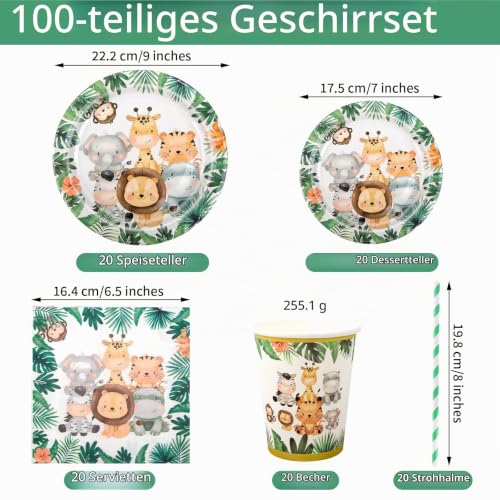 Aitsite 100 Stück Waldtiere Partygeschirr Set, Tiere Partyteller Geburtstag für 20 Gäste, Waldtiere Geburtstag Geschirr… – Ansicht 2