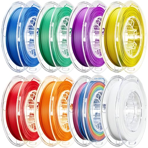 Image of AOSEED 3D Printer Filament Bundle, 1.75mm (±0.03mm) PLA Filament Set for Most 3D Printers, 8-Pack 200g (0.44lbs) Per Spool, Purple, Green, Blue, Yellow, White, Iridescent, Red, Orange