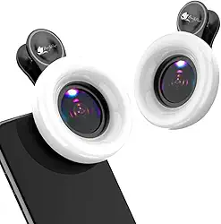 Lente macro para iPhone/Android Zoom de 15x com anel de luz LED recarregável para fotografia de telefone em close-up, gravação de vídeo e vlogging (preto)