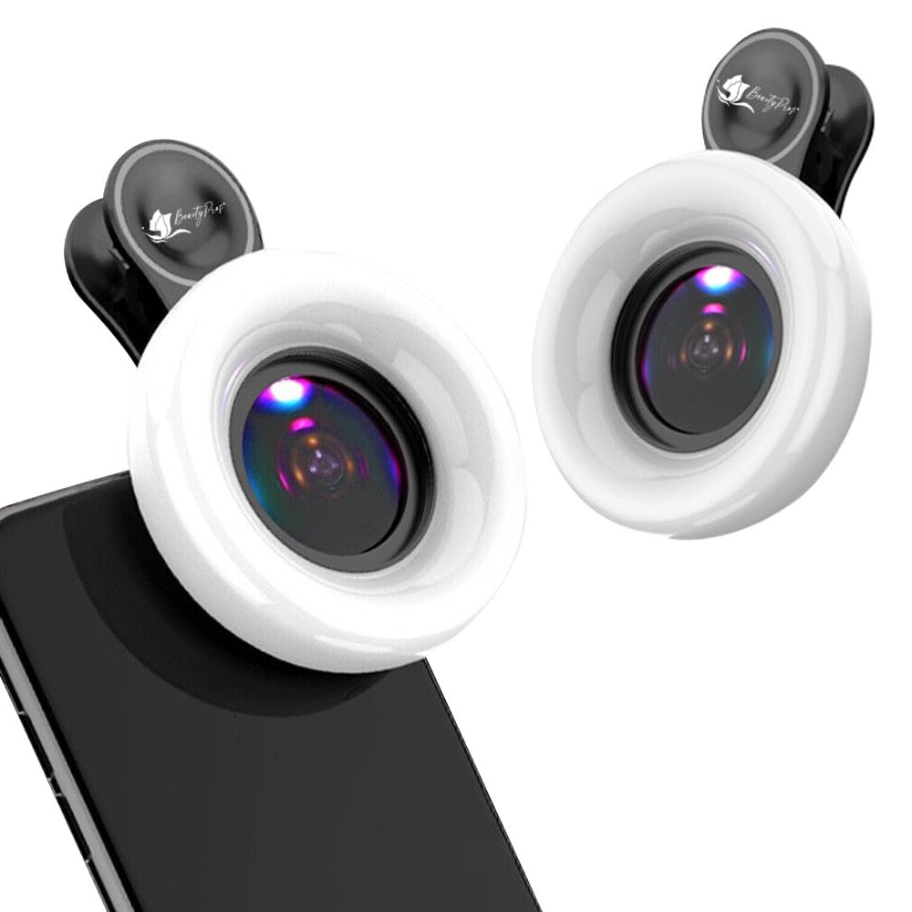 BeautyPros Macro Lens for iPhone/Android 15x Zoom with Rechargeable LED Ring Light for Close-up Phone Photography, Video Recording and Vlogging (Black