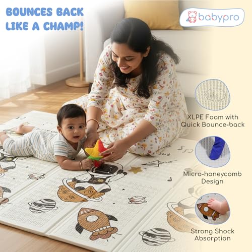 Image of BabyPro 6mm Reversible Baby Playmat, 6.5x4.5 ft Foldable Mat, Jungle Galaxy | Waterproof, BPA-Free XPE Foam, Non-Toxic Bounce-Back Cushion, XL