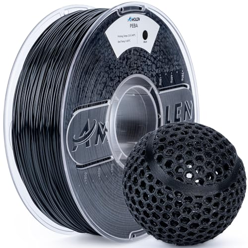Image of Amolen Rebound PEBA 90A Flexible Filament, 1.75mm 3D Printer Filament, 78% Energy Return & 20% Lighter, High-Speed Printing Lightweight for Sports & Robotics, Drones & Functional Prototypes, Black 1kg