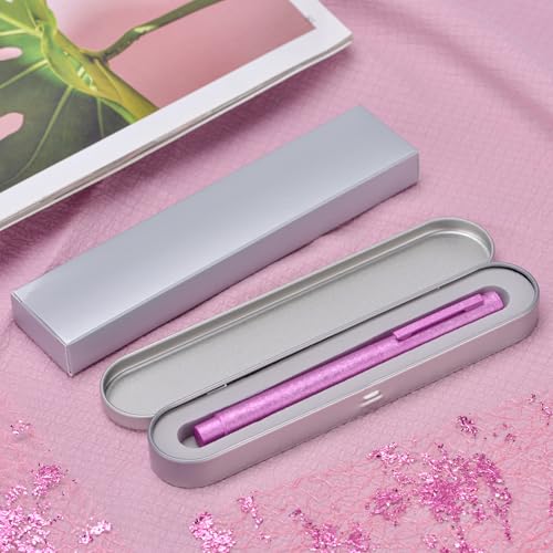 Image of Hongdian 1851 Forest Fountain Pen Pink Ice Flowers, Bent Nib Classic Design with Converter and Metal Pen Case