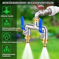 VAYALT 2-Wege Wasserhahn Wasserverteiler, Verteiler Wasser 3/4 Zoll Messing Wasseranschluss Verteile, Gartenschläuche mit 3/4" Adapter, 2er Verteiler Wasser für Geräte/Gartenschläuche[Hochdurchfluss] – Ansicht 5