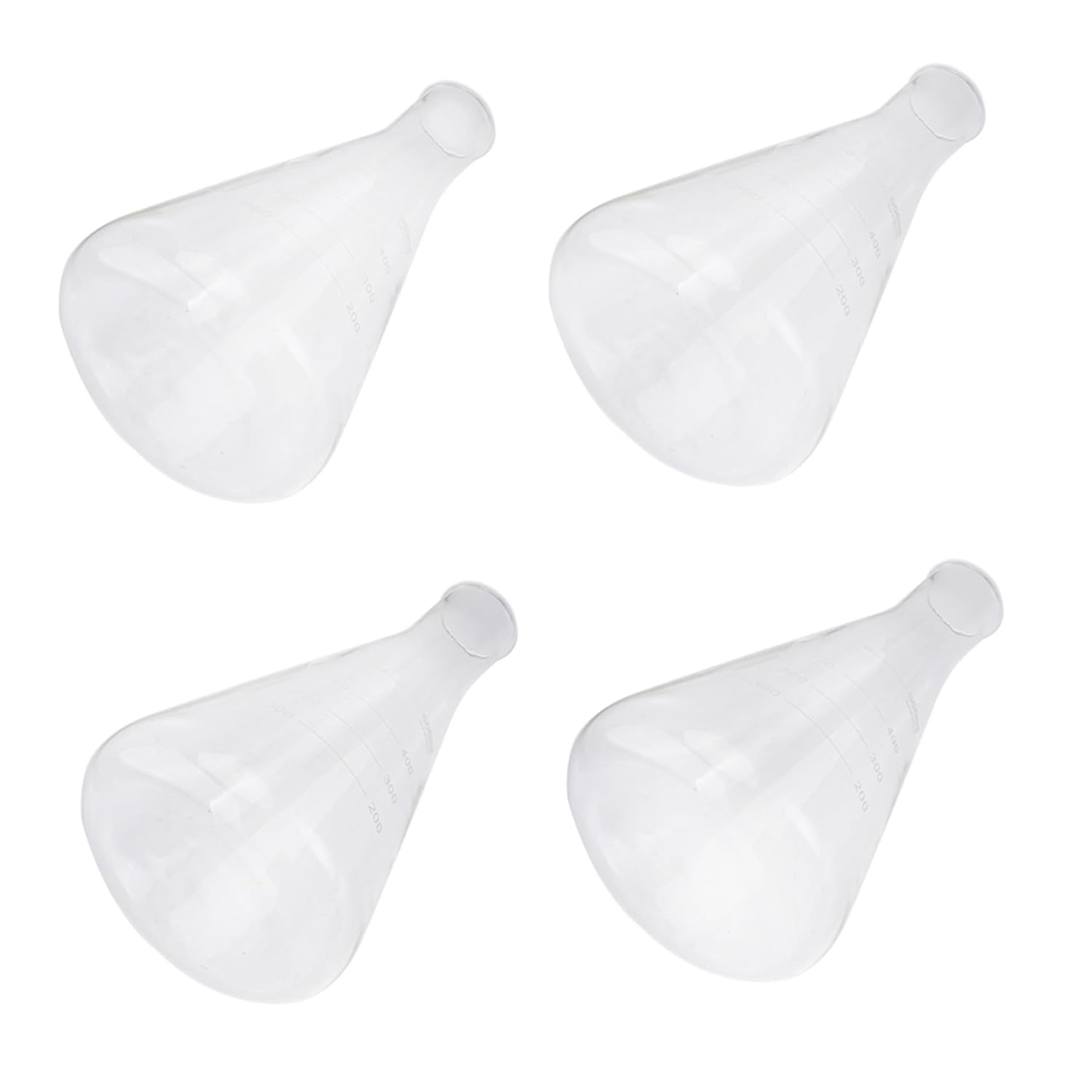 VOSAREA 4pcs Borosilicate Glass Conical Flask Set Thickened Erlenmeyer Laboratory Flask Wide Neck for Experiments and Classroom Use