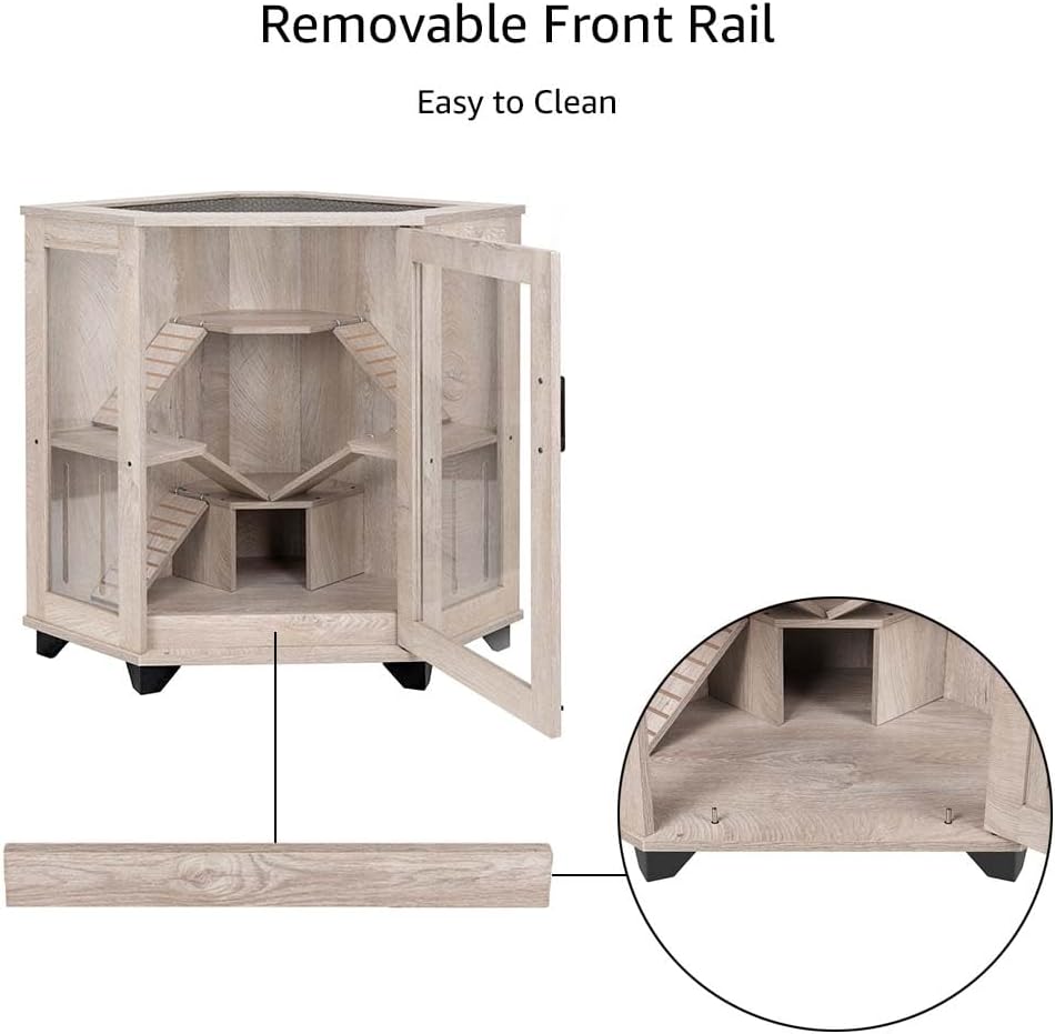 unipaws Chinchillas Hedgehog Cage with Ramp and House, Critter Nation with Waterproof Mats for Ferret, Mice, Rat, Reptiles, Clear Acrylic, Corner Small Animal Cage