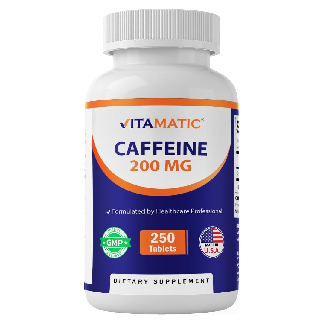 Vitamatic Caffeine Pills 200mg per Serving, 250 Vegetarian Tablets