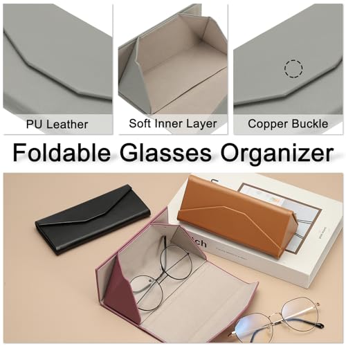 Image of PATIKIL Foldable Glasses Case, Triangle Magnetic Sunglasses Organizer Case PU Leather Hard Eyeglass Case for Women (2 Pcs)