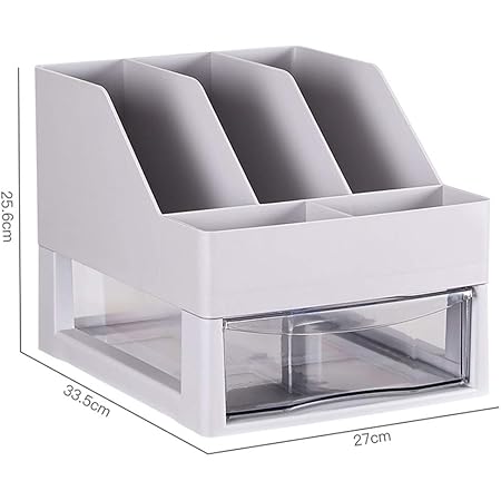 Amazon Co Jp ファイル収納ラック 卓上収納ボックス オフェス収納 デスク上置棚 プラスチック 2段 27 33 5 25 6cm 小物収納 引き出し付き 新聞 雑誌 ファイル 文房具収納 机上収納ケース 事務用 デスク整理 本立て グレー 文房具 オフィス用品