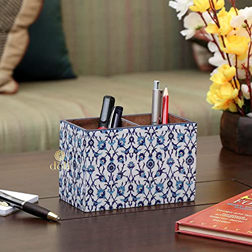 Image of DULI Multipurpose Stand, Cutlery Holder, Spoon Stand, Table Organizer with 2 Sections, Chammach Stand (10cm x 15cm) (BlueMoroccan) Engineered Wood,Utensils