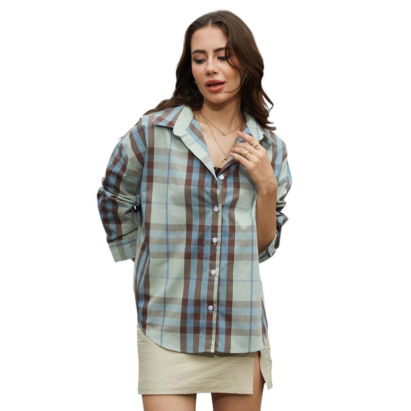 Image of PINACOLADA Women's Solid Oversized Shirt for Casual Wear | Spread Collar | Long Sleeve | Button Closure | Oversized Shirt Crafted with Comfort Fit for Everyday Wear