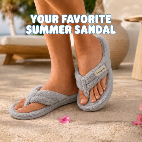Image of Dearfoams Women's Melanie Thong Slide Memory Foam Terry Sandal Summer House Slippers
