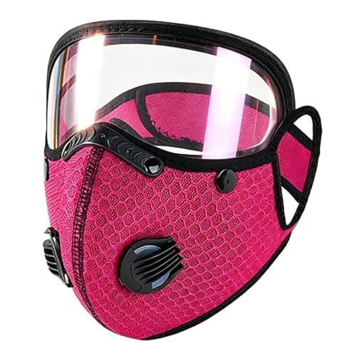 Fokayo Mascarilla antipolvo reutilizable con filtro de carbono y gafas protectoras ajustables; sistema de filtración de 5 capas para carpintería y seguridad profesional (Pink)
