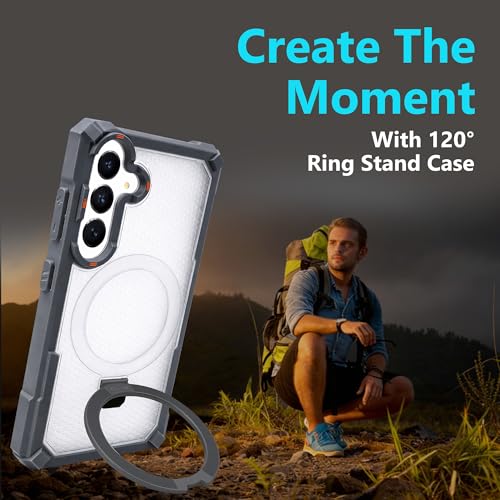 Image of AIBEX Transparent Back Cover Compatible for Samsung Galaxy S24 / S25|Mag-Saf Magnetic Ring Kickstand |Shockproof Dual Layer Military Grade Drop Protection Armor Case|Wireless Charging Support - Grey