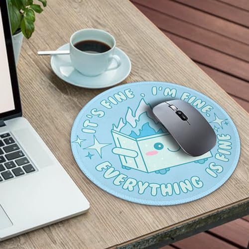 Image of Gctriki Dumpster on Fire Mouse Pad, Cute Light Blue Round Mouse Pads for Desk, Funny Dumpster Mousepad for Laptop Gaming Stitched Edge Non-Slip Rubber Base, Cute Office Desk Accessories Decor