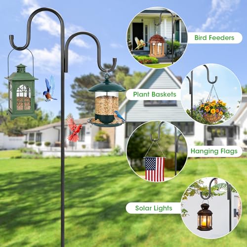 Image of 95 Inch Double Shepherds Hooks for Outdoor, Heavy Duty Bird Feeder Pole with 5 Prong Base for Hanging Lantern, Hummingbird Feeder, Lightweight Plant, Shepherd Hook for Bird Feeder for Outside, 2 Packs