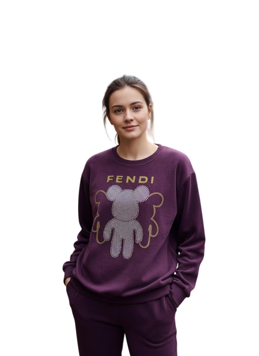 Women’s Premium Winter Co-Ord Set Soft Fleece Warm Sweatshirt & Jogger Pants Stylish Printed Lounge Casual Wear Tracksuit (IN, Alpha, M, Regular, Standard, Purple)-image-27