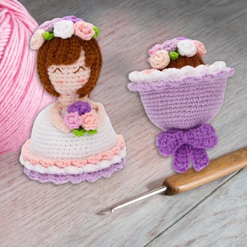 Image of SNAPPSY Crochet Bouquet Doll for Wife Knitted Flowers for Party Birthday Anniversary Purple