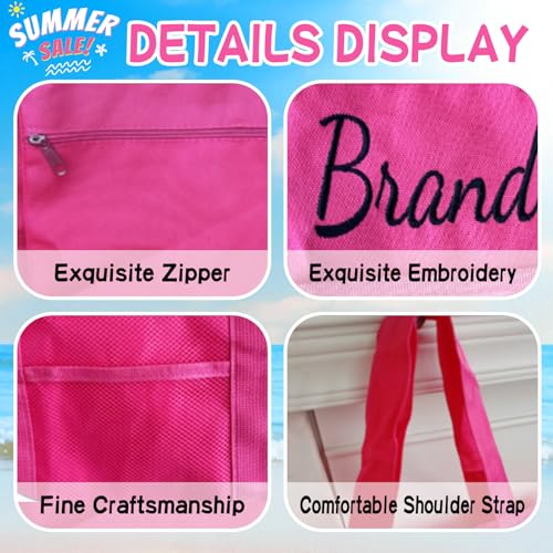 Personalized Pink Beach Bag with Embroidered Name,Foldable Travel Tote，Custom Tote Bag Travel Essential2