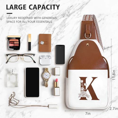 Image of Lizznoe Personalized Crossbody Bag for Women Leather Sling Bags with Initial Letter Chest Bag for Travel, Gift for Mom Wife