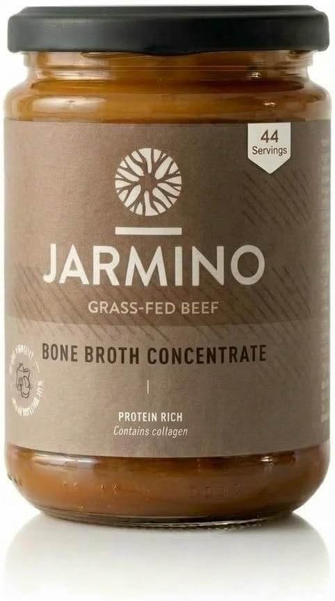 JARMINO Organic Beef Bone Broth Concentrate, Grass Fed Stock for Humans, Liquid Bone Broth with Collagen Types 1,2, and 3, Keto, Paleo, & AIP Friendly, Beef Broth, 440g, 44 Servings