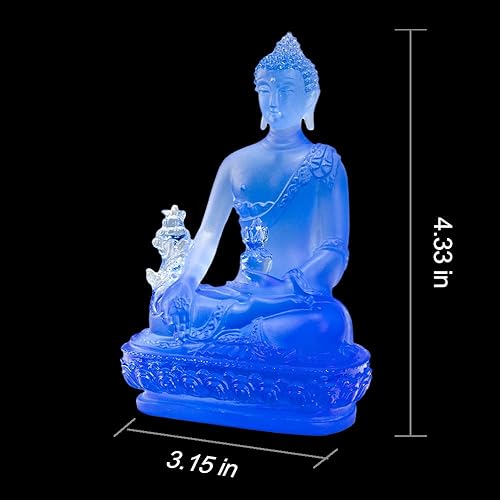 Miniatura 6 de Houlu Pequeña estatua de Buda de medicina de cristal para decoración interior del hogar, 4.33 pulgadas, figura de Buda curativa de cristal Liuli