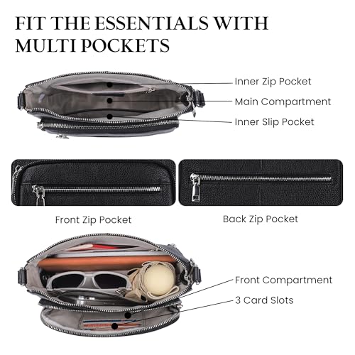 befen Genuine Leather Crossbody Bags for Women Medium Size RFID Blocking Leather Purse for Women with Multi Zip Pockets4