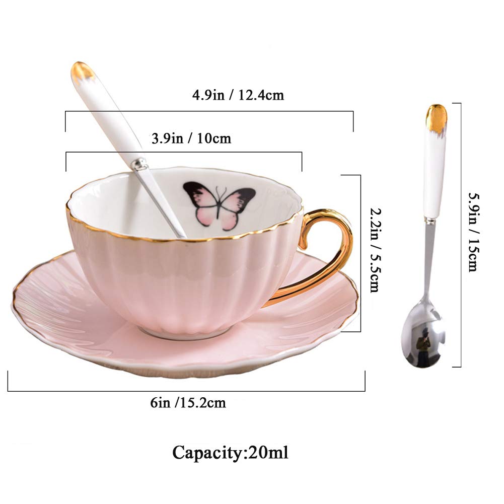 Set 3 Tazze Da Tè E Caffè In Porcellana Fine Con Piattino E Cucchiaio – 200 Ml, 10,3 Cm, Elegante Motivo Europeo, Confezione Regalo