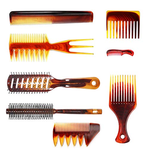 8 Pcs Hair Comb Set, Hair Brush for Women Men Styling Comb Set Professional for Detangler Round Long Short Hair