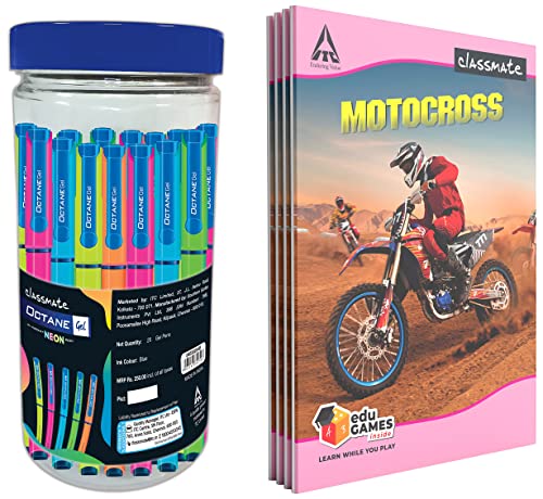 Image of Classmate Octane Neon Gel 25s Jar- 25 Blue Gel Pens Notebook - Single Line