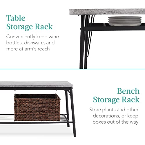 Best Choice Products 6-Piece 55in Modern Dining Set for Home, Kitchen, Dining Room w/Storage Racks, Rectangular Table, Bench, 4 Chairs, Steel Frame - Gray - Image 4