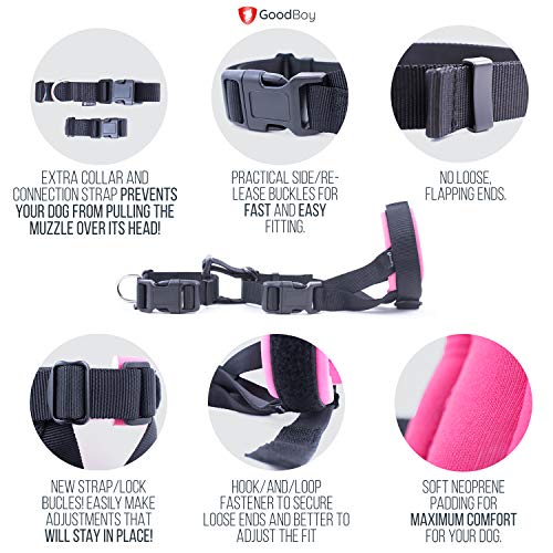 Image of Gentle Muzzle Guard for Dogs - Prevents Biting and Unwanted Chewing Safely Secure Comfort Fit - Soft Neoprene Padding - No More Chafing - Training Guide Helps Build Bonds with Pet (S, Pink)