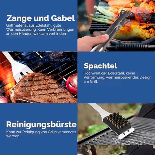 Edihome, Grillbesteck, Grill Zubehör, 25-teiliges Zubehör-Set, Professionelles Set, Edelstahl, Geschenke für Herren… – Ansicht 5