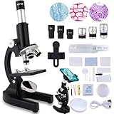Herwicm Microscope 40X-2000X Magnification, High Definition Wide Angle Eyepiece with Microscope Slide, Cell Phone Viewing, for Homeschool Labs