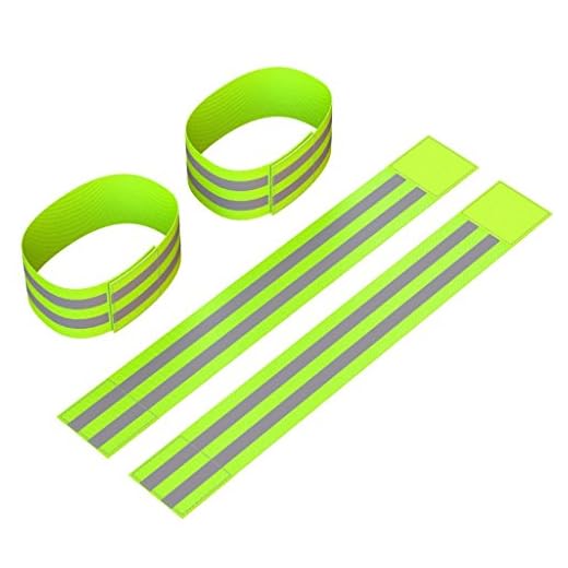 Reflective Ankle Bands (4 Bands/2 Pairs) | High Visibility and Safety for Jogging/Cycling/Walking etc | Work as Wristbands, Armband, Leg Straps | Accessories for Sports/Running Gear